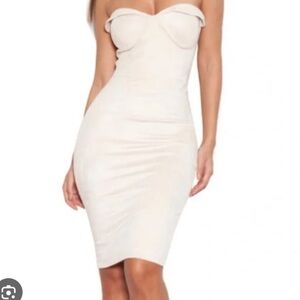 HOUSE OF CB PIA SUEDE MIDI DRESS CREAM XS STRAPLESS